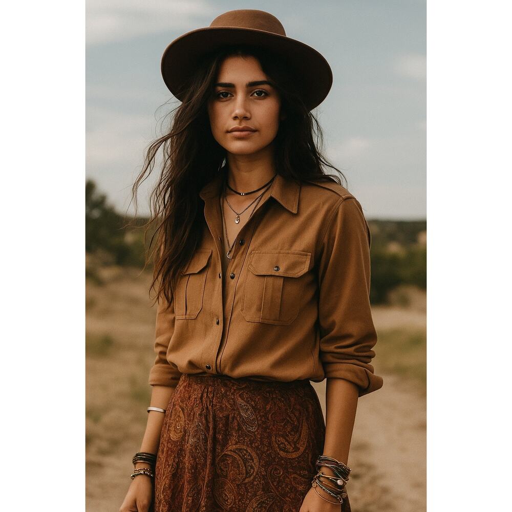The Kooples Brown Button-Up Utility Blouse